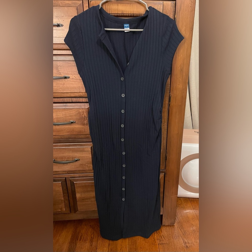 Old Navy Maternity Navy Blue Fitted Button Dress, medium